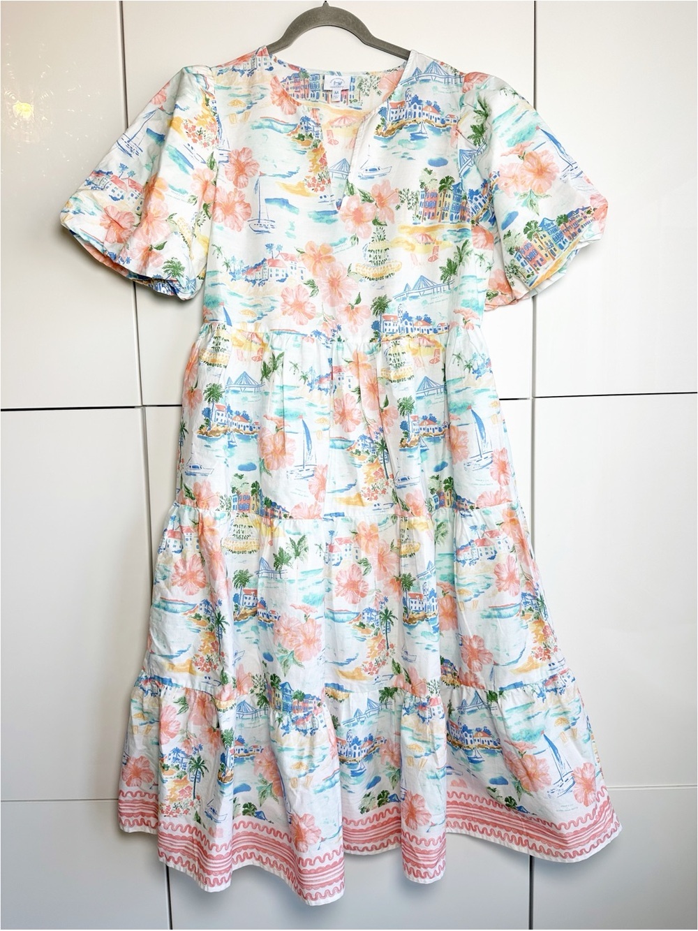 Sewing Down South x Crown & Ivy Riley Charleston Print Tiered Midi Dress Medium